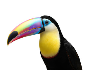 Naklejka premium Striking Close-Up of a Channel-Billed Toucan Displaying its Vibrant and Colorful Plumage