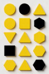 Geometric shapes, yellow and black, arranged in a grid.
