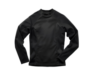 Studio shot of a form fitting long sleeve shirt showcasing its design details and modern style