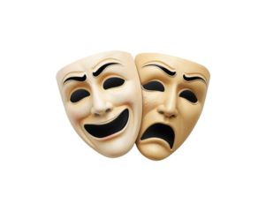 Theatrical duality, Close-up of comedy and tragedy masks symbolizing contrasting emotions