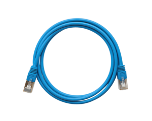Vibrant Blue Ethernet Cable Loop on a Deep , Connecting Networks with a Splash of Color