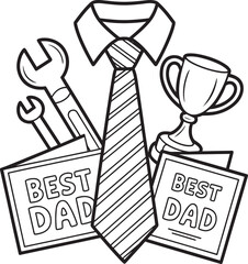 Best Dad Award Concept Outline Drawing with Tie and Tools on Transparent Backdrop