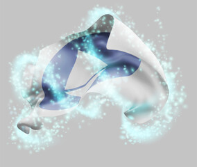 Ethereum, vector 3d flag in whirlwind of magical radiance