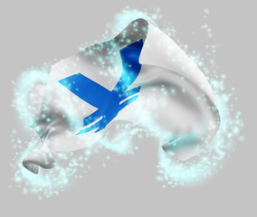 Yen, vector 3d flag in whirlwind of magical radiance
