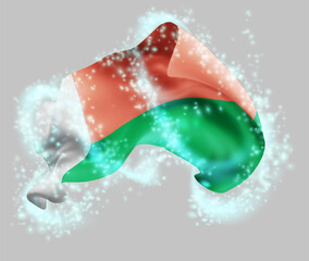 Madagascar, vector 3d flag in whirlwind of magical radiance