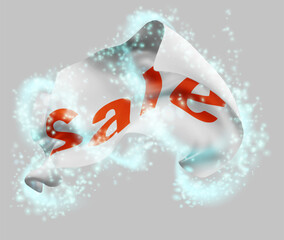 percent, sale, vector 3d flag in whirlwind of magical radiance