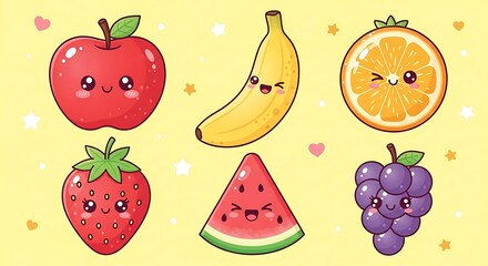 Cute Kawaii Fruits Collection.