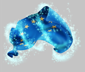 European Union, vector 3d flag in whirlwind of magical radiance