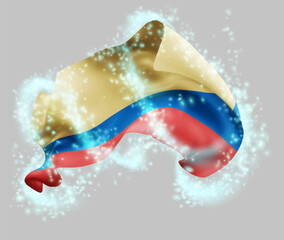Colombia, vector 3d flag in whirlwind of magical radiance