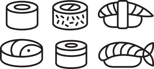 Detailed Outline Vector Illustration of Sushi Rolls and Nigiri on a Transparent Backdrop © Pappu0099