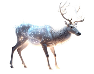 Fototapeta premium Luminous Forest Reindeer, Warm Reflective Coat, Professional Grade Imagery, Isolated on Transparent Background.