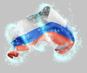 Russia, vector 3d flag in whirlwind of magical radiance