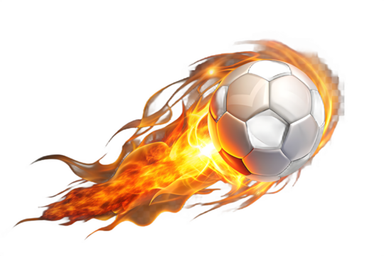Flaming soccer ball in motion isolated on a transparent background - Powered by Adobe
