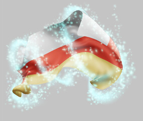 South Ossetia, vector 3d flag in whirlwind of magical radiance