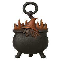 Black cauldron with rim flames  — transparent background