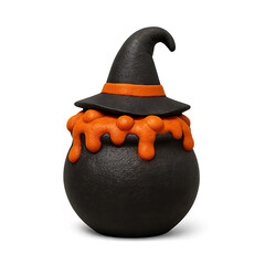 Mini cauldron with orange slime and hat lid  — transparent background
