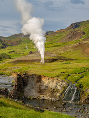 Fototapeta premium Reykjadalur valley and geysers in Iceland
