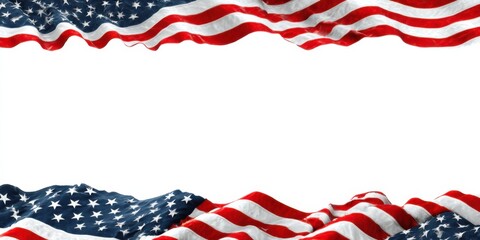 American flags waving against a bright white background creating a patriotic display for celebrations and events