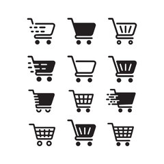 Black Shopping Cart Icons Collection e-commerce