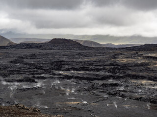 lava fields and volcanism on Reykjanes Peninsula in Iceland