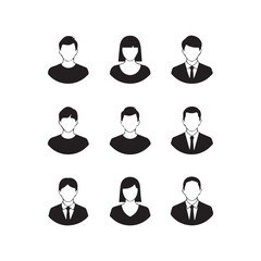 Set of nine silhouette user profile icons avatar