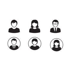 Set of Six Black Silhouette User Icons on White Background