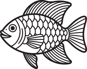 Stylized Fish Illustration with Detailed Scales and Fins on Transparent Background Art