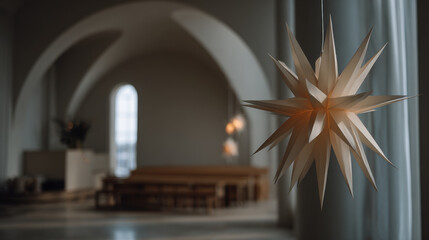 Obraz premium create minimalist atmosphere celebrating christmas in usa featuring ultrabright christmas star on clean background