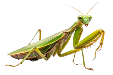 Green praying mantis insect isolated on a transparent background