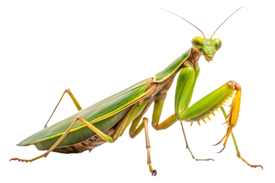 Green praying mantis insect isolated on a transparent background