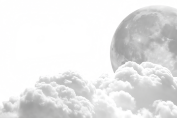 Lunar orb amongst clouds isolated on a transparent background