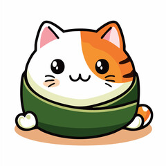 Kawaii Cat Sushi Roll Vector Illustration with Smiling Face