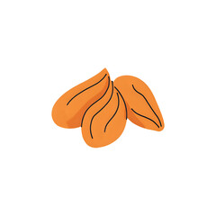 Obraz premium Three stylized almonds with brown stripes on a white background representing healthy food and snacks