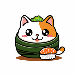 Kawaii Cat Sushi Roll Vector Illustration with Cute Smiling Face