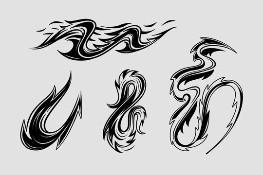 Set of flame and fire stickers for media and advertising posters, etc. Vector graphics, handmade