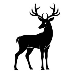 Deer Silhouette with Antlers Standing Alert