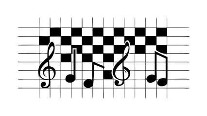 Musical notes on staff with checkerboard background music notes musical staff sheet music note melody rhythm song