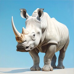 White rhinoceros portrait against light blue