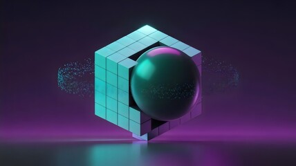 Digital cube morphing into sphere with glowing particles – Great for tech branding, AI evolution, or digital transition concepts