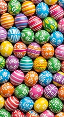 Festive arrangement of patterned easter eggs creates a colorful spring celebration backdrop