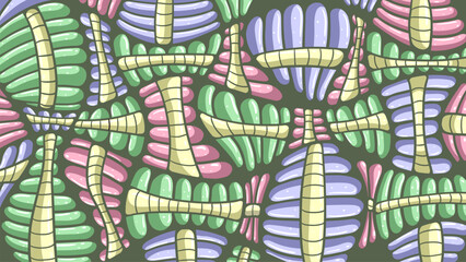 Botanical Background with Pastel Pallete. Pink, green, blue and yellow Colors