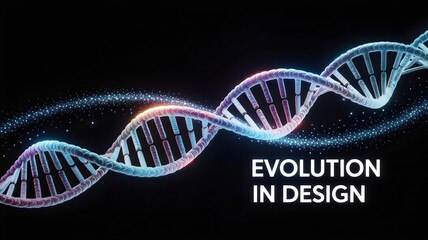 Shimmering DNA helix glowing against black background