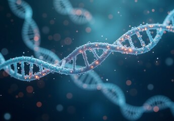 DNA helix structure strand on blue background