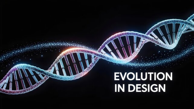 Shimmering DNA helix glowing against black background - Powered by Adobe