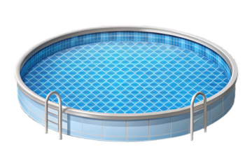 Round pool with blue water and ladder isolated on a transparent background