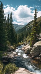 Obraz premium Scenic mountain river flows through lush forest