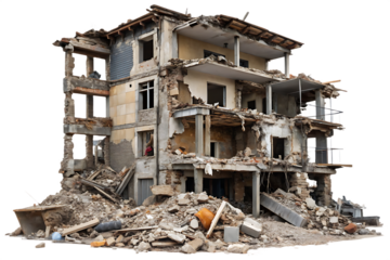 Ruined building debris rubble isolated on a transparent background
