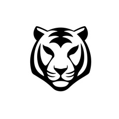 Minimalist Black Tiger Head Logo Vector. Stylized vector illustration of a tiger head in black minimalist design. Perfect for mascot, sports team emblem, tattoo, or branding identity.