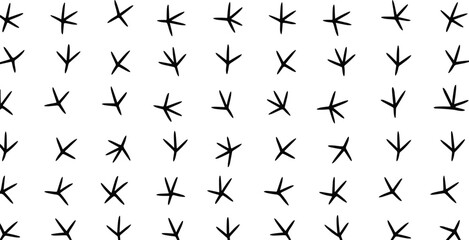 Bird footprints pattern vector illustration, seamless black silhouettes on white background, animal track icons for nature, wildlife, textile, and decorative design projects