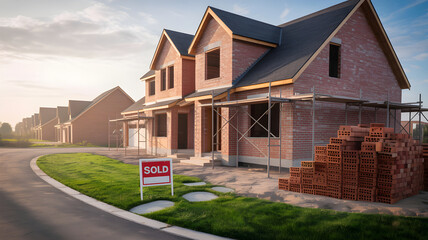 New construction red brick houses selling fast in a residential area